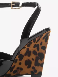 Black Wedge Pumps Peep Toe Ankle Strap Wedge Shoes For Women
