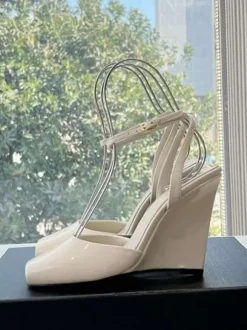 Black Wedge Pumps Peep Toe Ankle Strap Wedge Shoes For Women
