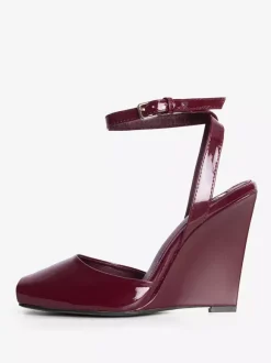 Black Wedge Pumps Peep Toe Ankle Strap Wedge Shoes For Women