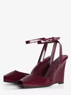 Black Wedge Pumps Peep Toe Ankle Strap Wedge Shoes For Women