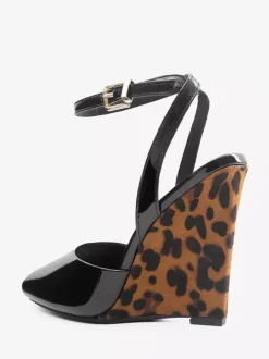 Black Wedge Pumps Peep Toe Ankle Strap Wedge Shoes For Women