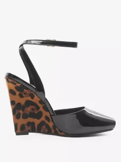 Black Wedge Pumps Peep Toe Ankle Strap Wedge Shoes For Women