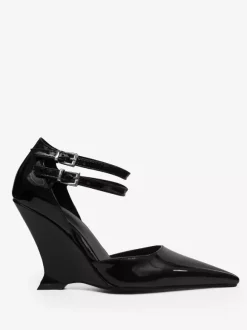 Black Wedge Pumps Pointy Toe Ankle Strap Heels For Women 2026
