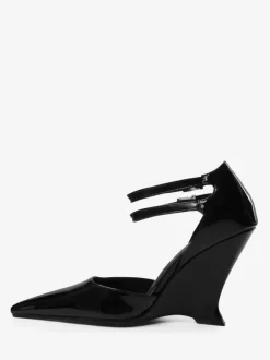 Black Wedge Pumps Pointy Toe Ankle Strap Heels For Women 2026