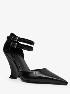 Black Wedge Pumps Pointy Toe Ankle Strap Heels For Women 2026