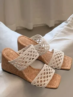 Black Wedge Sandals Women's Open Toe Cut Out Sandal Shoes