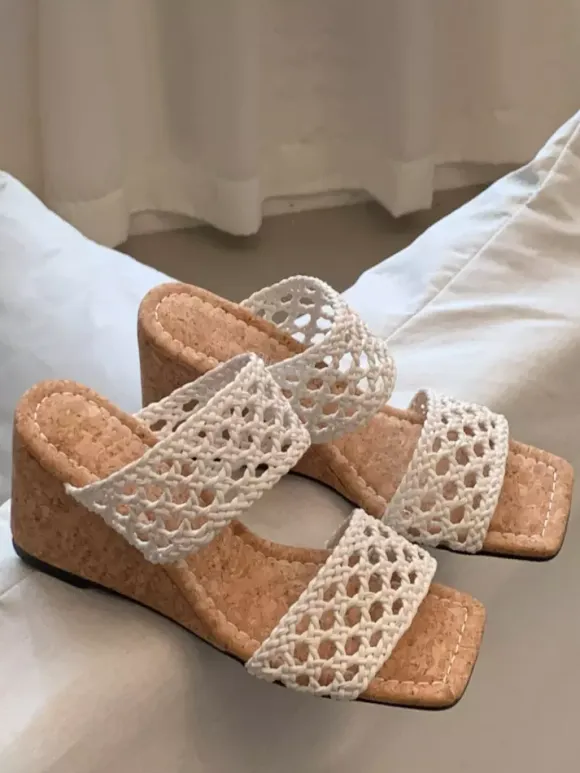 Black Wedge Sandals Women's Open Toe Cut Out Sandal Shoes