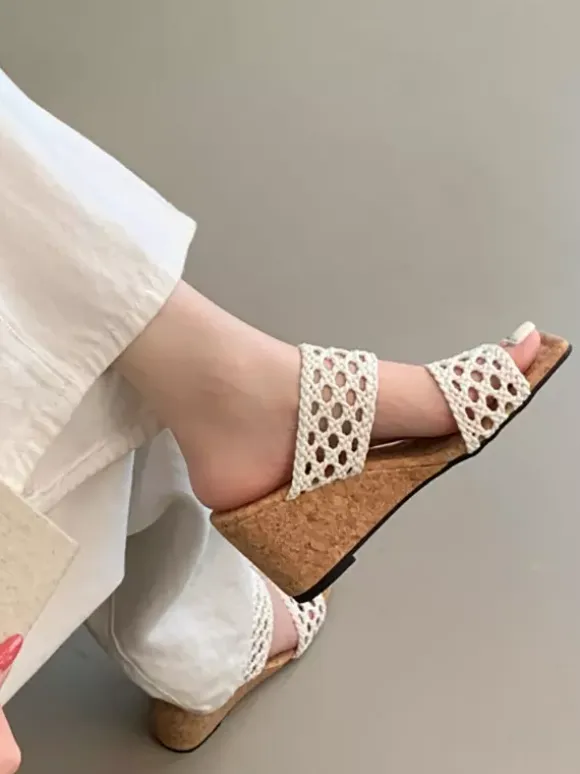Black Wedge Sandals Women's Open Toe Cut Out Sandal Shoes