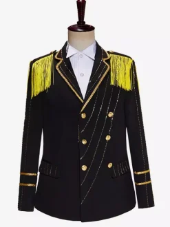 Black+White +Red Vintage Top Elegant Long Sleeves Polyester Polyester Fiber Overcoat Retro Costumes For Man