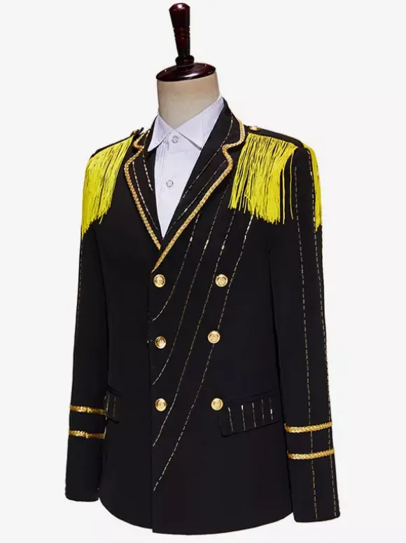Black+White +Red Vintage Top Elegant Long Sleeves Polyester Polyester Fiber Overcoat Retro Costumes For Man