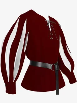 Black+White Vintage Top Retro Stripes Long Sleeves Polyester Polyester Fiber Sash Retro Costumes For Man Burgundy