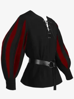 Black+White Vintage Top Retro Stripes Long Sleeves Polyester Polyester Fiber Sash Retro Costumes For Man Burgundy