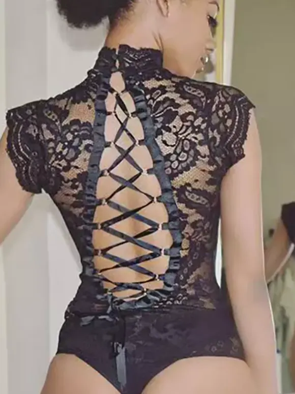 Black Women's Lingerie Sheer Lace See Through Teddies