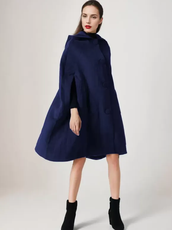 Black Woolen Cape Coat With Hood Oversized Poncho Winter Outerwear For Women 2026