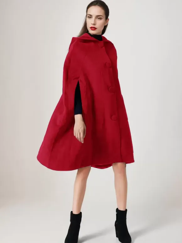 Black Woolen Cape Coat With Hood Oversized Poncho Winter Outerwear For Women 2026