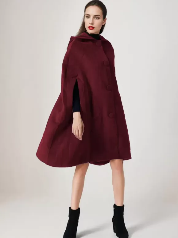 Black Woolen Cape Coat With Hood Oversized Poncho Winter Outerwear For Women 2026