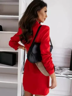 Blazer Dress White Double Breasted Solid Color Slim Fit Casual Belt Spring Fall Outerwear For Women