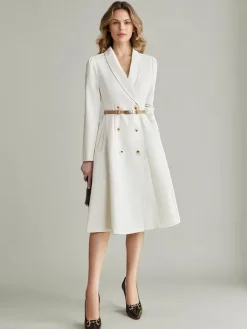 Blazer Dresses Lapel Belted Long Sleeves Knee-Length Business Casual Dress