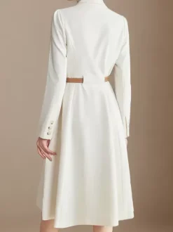 Blazer Dresses Lapel Belted Long Sleeves Knee-Length Business Casual Dress