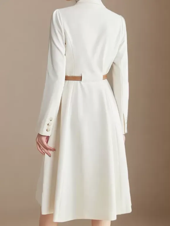 Blazer Dresses Lapel Belted Long Sleeves Knee-Length Business Casual Dress