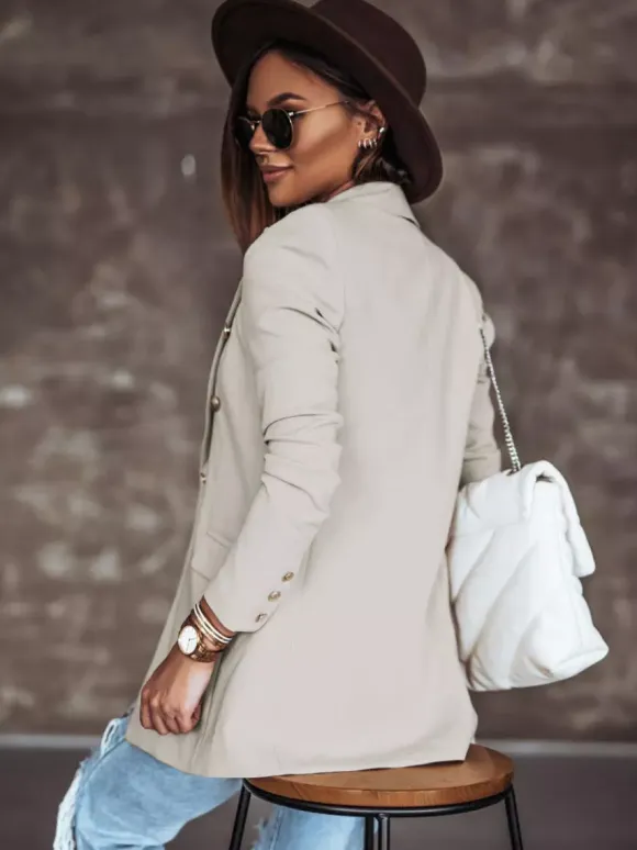 Blazer Jacket White Solid Color Turndown Collar Double Breasted Slim Fit Spring Fall Chic Street Outerwear For Women
