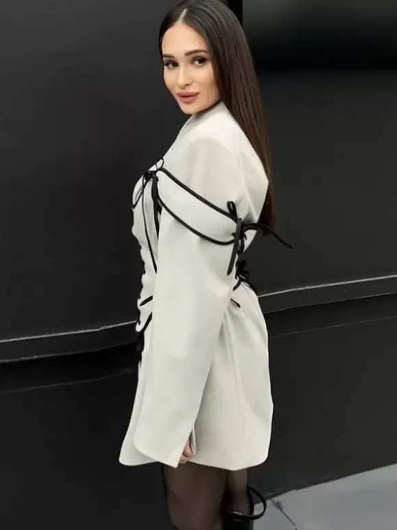 Blazer Dresses Turndown Collar Two-Tone Lace Up Long Sleeves Chic Women's Clothing Mini Dresses