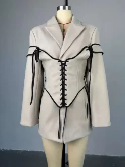 Blazer Dresses Turndown Collar Two-Tone Lace Up Long Sleeves Chic Women's Clothing Mini Dresses