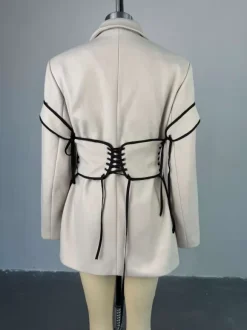 Blazer Dresses Turndown Collar Two-Tone Lace Up Long Sleeves Chic Women's Clothing Mini Dresses