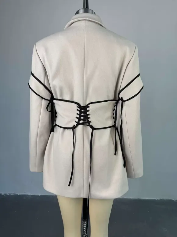 Blazer Dresses Turndown Collar Two-Tone Lace Up Long Sleeves Chic Women's Clothing Mini Dresses