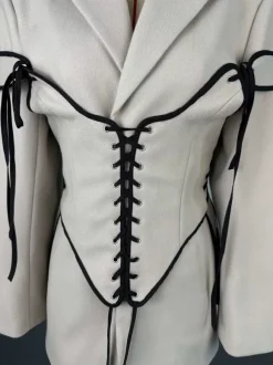 Blazer Dresses Turndown Collar Two-Tone Lace Up Long Sleeves Chic Women's Clothing Mini Dresses