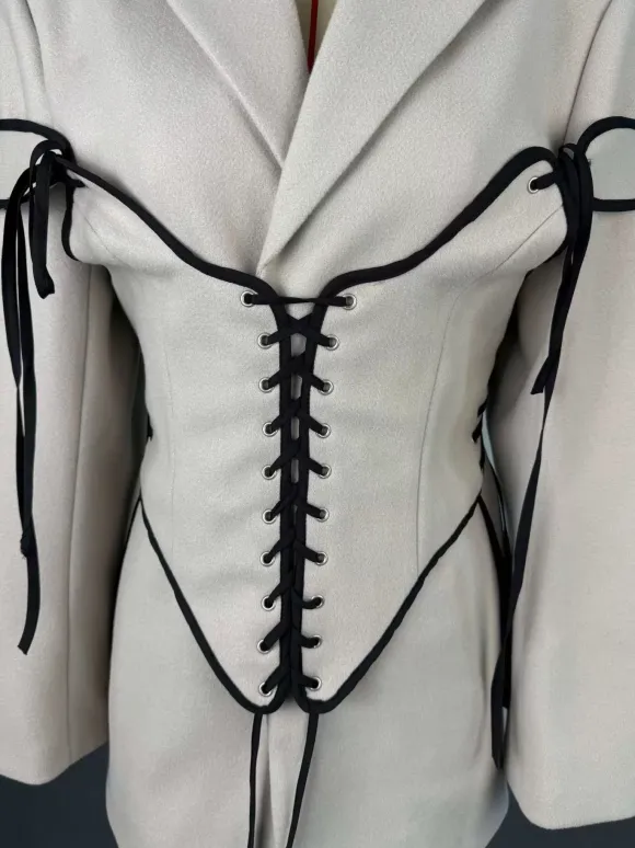 Blazer Dresses Turndown Collar Two-Tone Lace Up Long Sleeves Chic Women's Clothing Mini Dresses