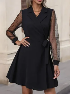 Blazer Dresses V-Neck Belted Long Sleeves Elegant Women's Day Dress