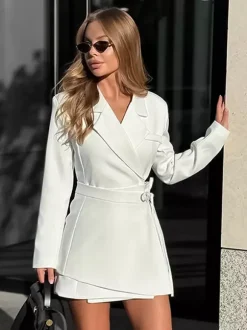 Blazer Dress For Women's Elegant Mini Dress - Wrap Tie Waist Notch Lapel Slim Fit - Spring Office Wear 2026