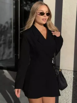 Blazer Dress For Women's Elegant Mini Dress - Wrap Tie Waist Notch Lapel Slim Fit - Spring Office Wear 2026