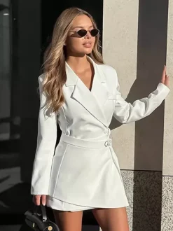 Blazer Dress For Women's Elegant Mini Dress - Wrap Tie Waist Notch Lapel Slim Fit - Spring Office Wear 2026