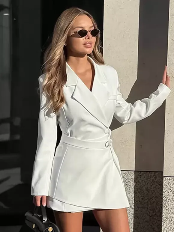 Blazer Dress For Women's Elegant Mini Dress - Wrap Tie Waist Notch Lapel Slim Fit - Spring Office Wear 2026