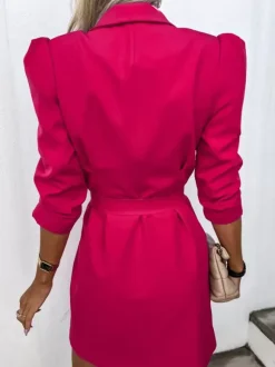 Blazer Dress White Belt Double Breasted Solid Color Slim Fit Casual Stylish Spring Fall Outerwear For Women