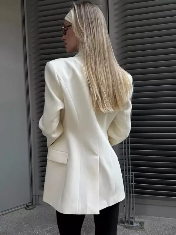 Blazer For Women Chic Turndown Collar Buttons Long Sleeves Suits