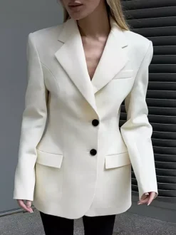 Blazer For Women Chic Turndown Collar Buttons Long Sleeves Suits