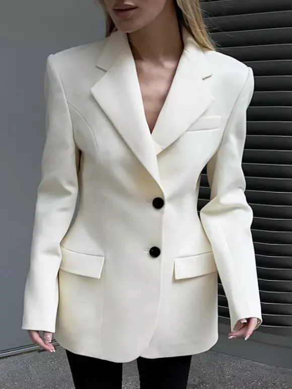 Blazer For Women Chic Turndown Collar Buttons Long Sleeves Suits