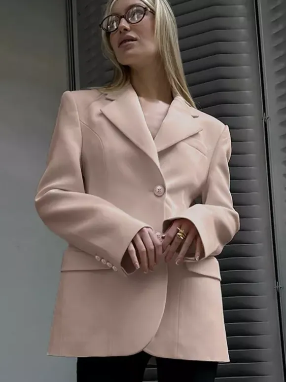 Blazer For Women Chic Turndown Collar Buttons Long Sleeves Suits