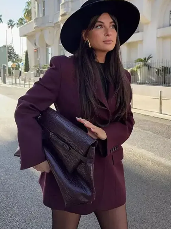 Blazer For Women Chic Turndown Collar Buttons Long Sleeves Suits