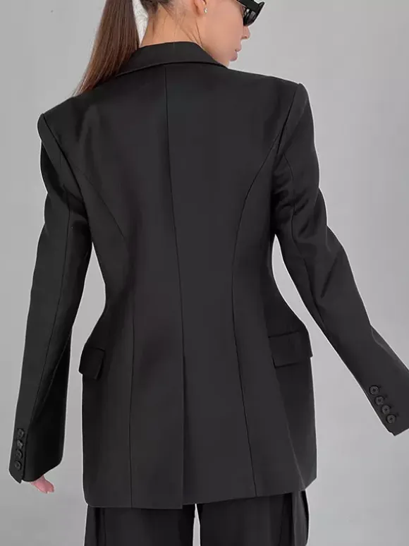 Blazer For Women Chic Turndown Collar Buttons Long Sleeves Suits