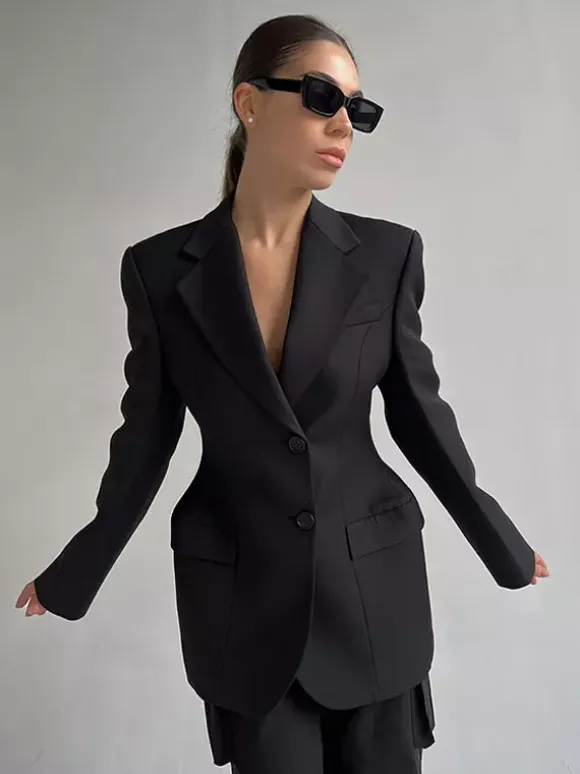 Blazer For Women Chic Turndown Collar Buttons Long Sleeves Suits