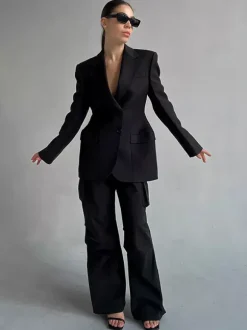 Blazer For Women Chic Turndown Collar Buttons Long Sleeves Suits