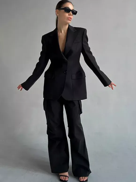 Blazer For Women Chic Turndown Collar Buttons Long Sleeves Suits
