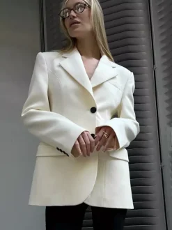 Blazer For Women Chic Turndown Collar Buttons Long Sleeves Suits