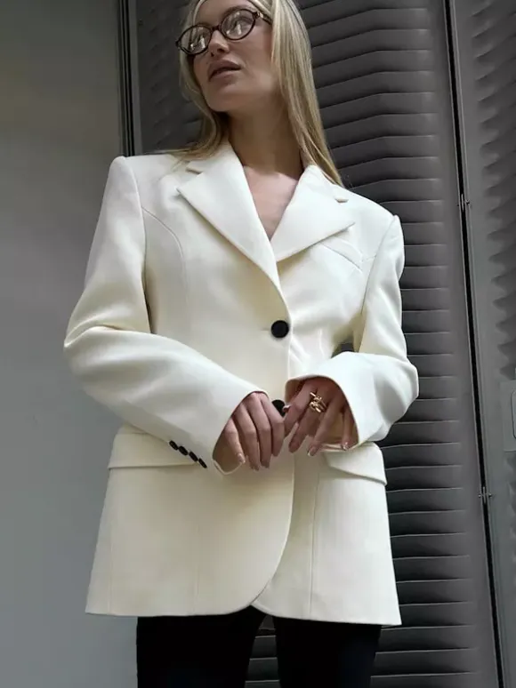 Blazer For Women Chic Turndown Collar Buttons Long Sleeves Suits