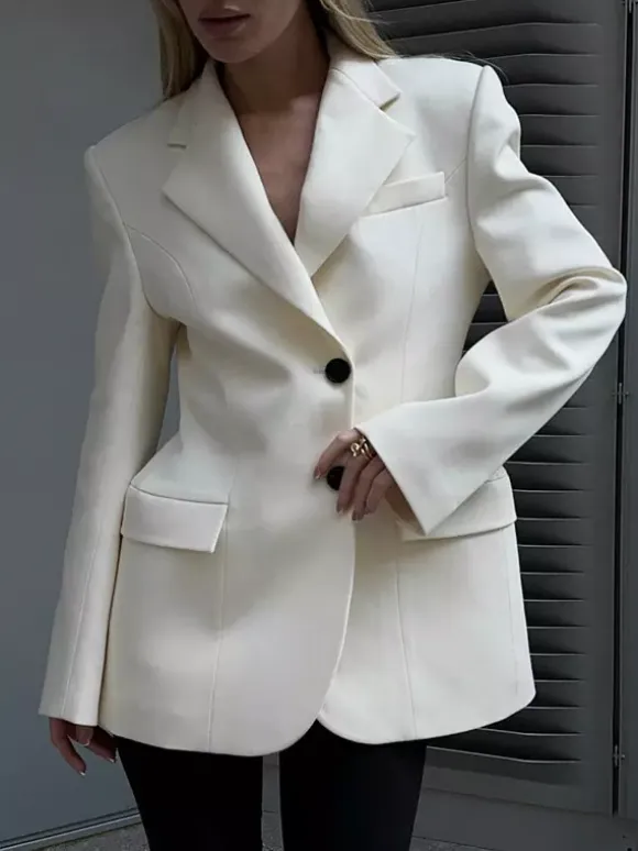 Blazer For Women Chic Turndown Collar Buttons Long Sleeves Suits