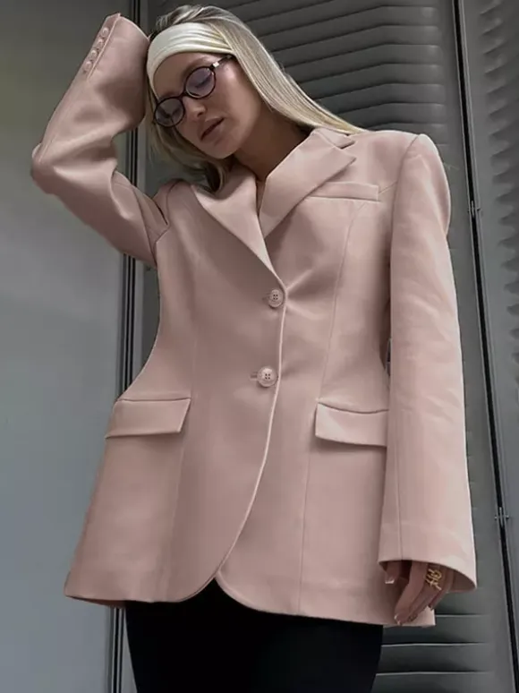 Blazer For Women Chic Turndown Collar Buttons Long Sleeves Suits